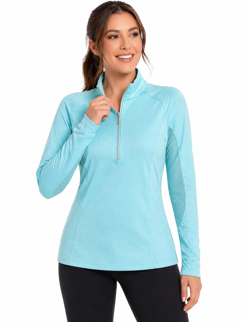 PEBBLE BEACH Dry-Luxe Performance 1/4 Zip Pullover Women’s‎ S Aqua Blue Athletic